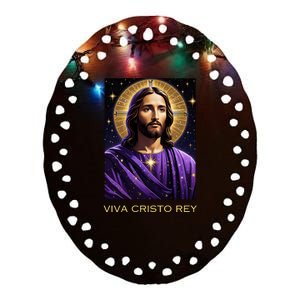 Viva Cristo Rey Roman Catholic Jesus Christ Ceramic Oval Ornament