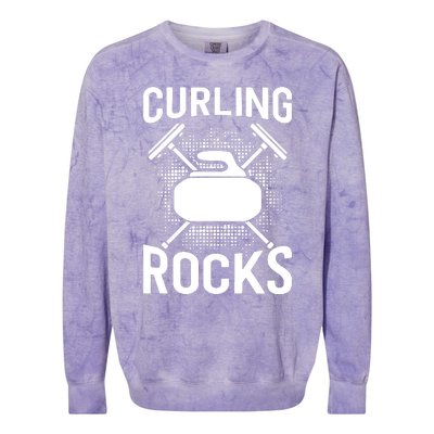 Vintage Curling Rocks Ice Curling Sport Curling Player Colorblast Crewneck Sweatshirt