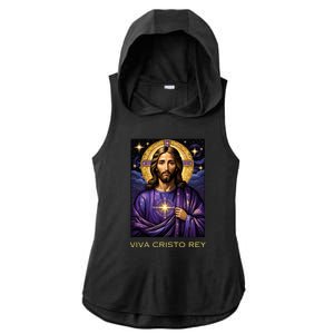 Viva Cristo Rey Roman Catholic Jesus Christ Ladies PosiCharge Tri-Blend Wicking Draft Hoodie Tank