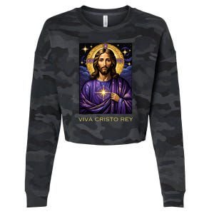 Viva Cristo Rey Roman Catholic Jesus Christ Cropped Pullover Crew