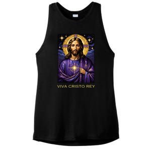 Viva Cristo Rey Roman Catholic Jesus Christ Ladies PosiCharge Tri-Blend Wicking Tank