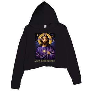 Viva Cristo Rey Roman Catholic Jesus Christ Crop Fleece Hoodie