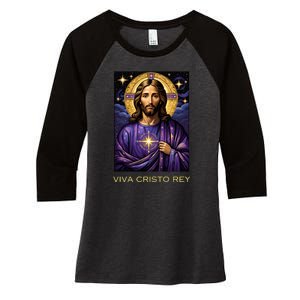 Viva Cristo Rey Roman Catholic Jesus Christ Women's Tri-Blend 3/4-Sleeve Raglan Shirt