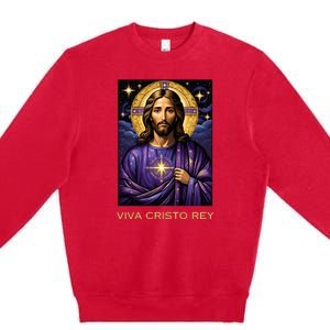 Viva Cristo Rey Roman Catholic Jesus Christ Premium Crewneck Sweatshirt