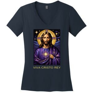 Viva Cristo Rey Roman Catholic Jesus Christ Women's V-Neck T-Shirt