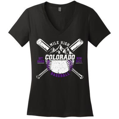 Vintage Colorado Rocky Mountains Retro Baseball Fan Women's V-Neck T-Shirt