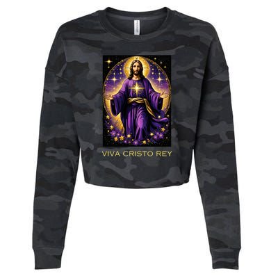 Viva Cristo Rey Roman Catholic Jesus Christ Cropped Pullover Crew