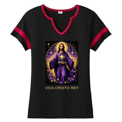 Viva Cristo Rey Roman Catholic Jesus Christ Ladies Halftime Notch Neck Tee