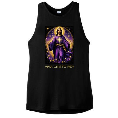 Viva Cristo Rey Roman Catholic Jesus Christ Ladies PosiCharge Tri-Blend Wicking Tank