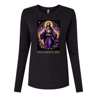 Viva Cristo Rey Roman Catholic Jesus Christ Womens Cotton Relaxed Long Sleeve T-Shirt