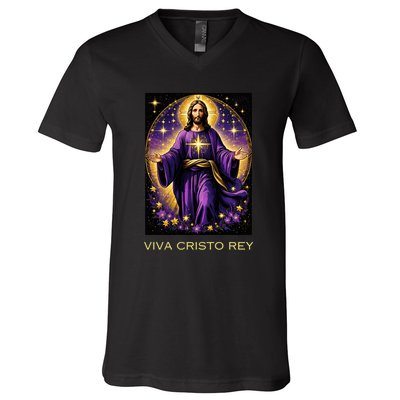 Viva Cristo Rey Roman Catholic Jesus Christ V-Neck T-Shirt
