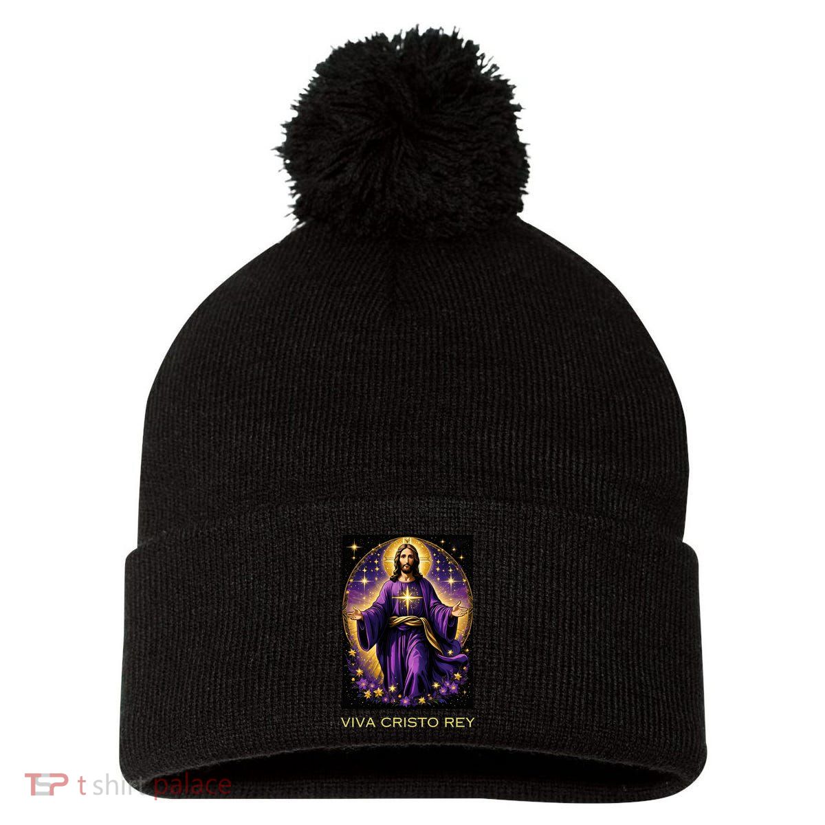 Viva Cristo Rey Roman Catholic Jesus Christ Pom Pom 12in Knit Beanie