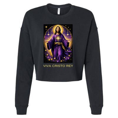 Viva Cristo Rey Roman Catholic Jesus Christ Cropped Pullover Crew