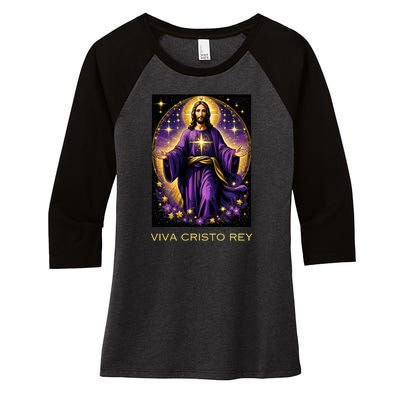 Viva Cristo Rey Roman Catholic Jesus Christ Women's Tri-Blend 3/4-Sleeve Raglan Shirt