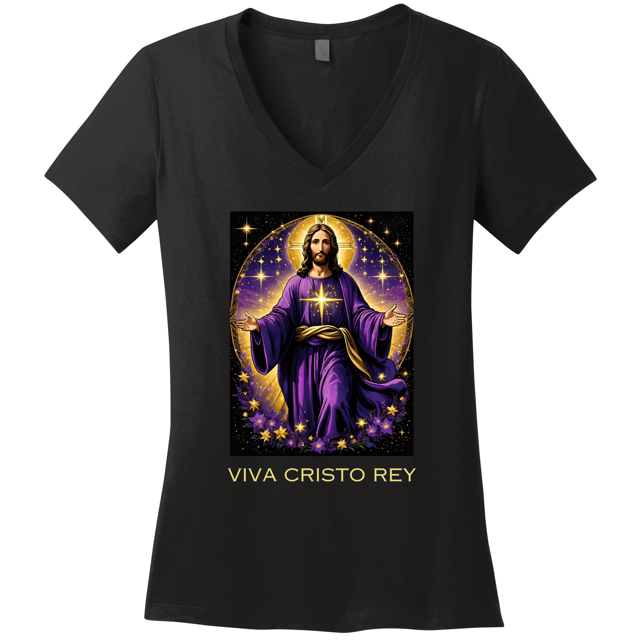 Viva Cristo Rey Roman Catholic Jesus Christ Women's V-Neck T-Shirt
