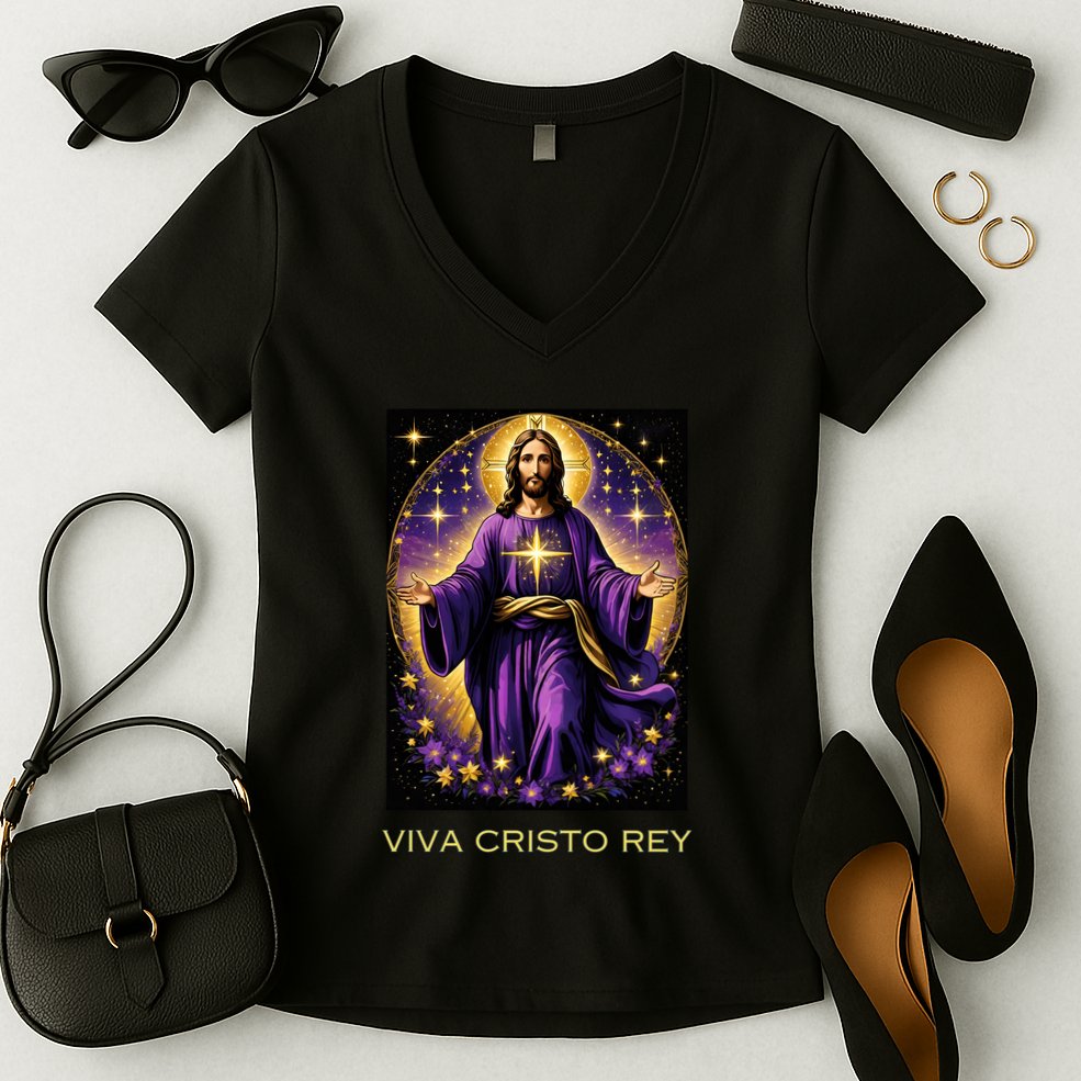 Viva Cristo Rey Roman Catholic Jesus Christ Women's V-Neck T-Shirt