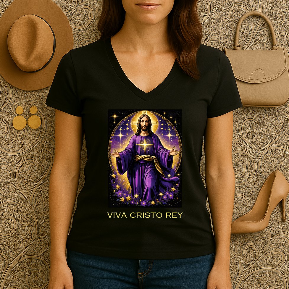 Viva Cristo Rey Roman Catholic Jesus Christ Women's V-Neck T-Shirt