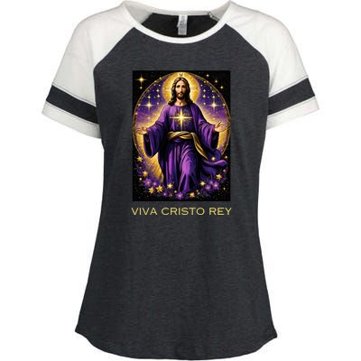 Viva Cristo Rey Roman Catholic Jesus Christ Enza Ladies Jersey Colorblock Tee