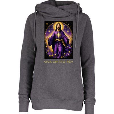 Viva Cristo Rey Roman Catholic Jesus Christ Womens Funnel Neck Pullover Hood