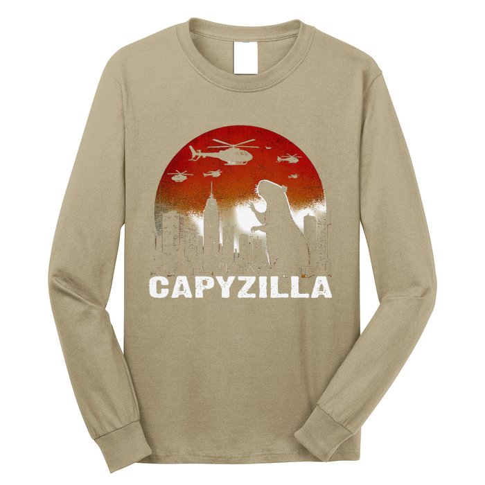 Vintage Capybara Rodent Capyzilla Distressed Animals Lover Long Sleeve Shirt