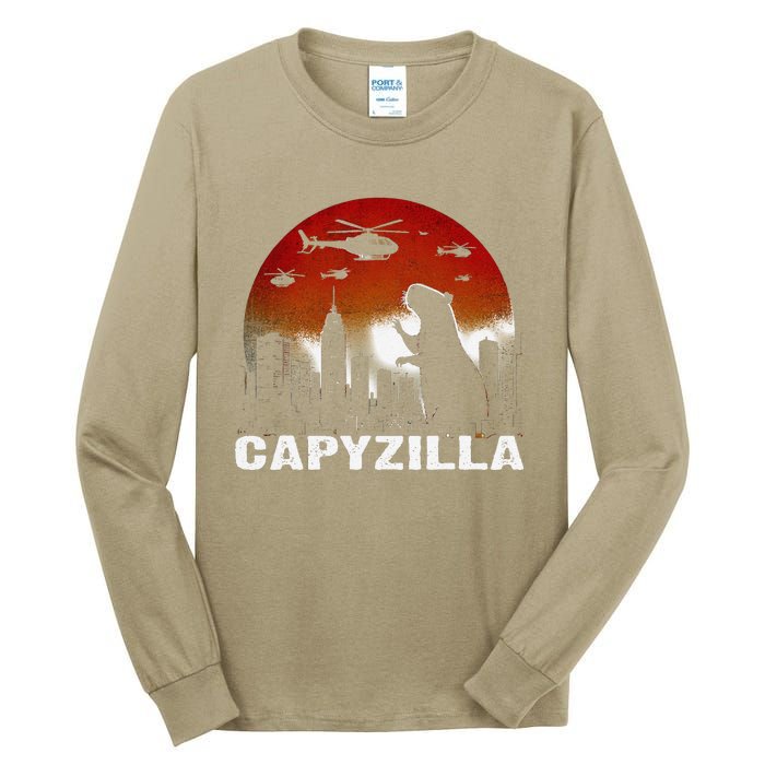 Vintage Capybara Rodent Capyzilla Distressed Animals Lover Tall Long Sleeve T-Shirt