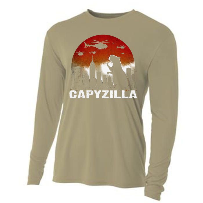 Vintage Capybara Rodent Capyzilla Distressed Animals Lover Cooling Performance Long Sleeve Crew