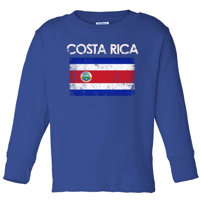 Vintage Costa Rica Rican Flag Pride Funny Gift Toddler Long Sleeve Shirt