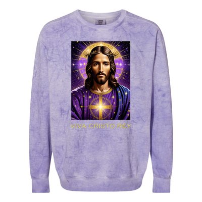 Viva Cristo Rey Catholic Jesus Christ The King Colorblast Crewneck Sweatshirt