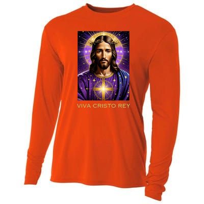 Viva Cristo Rey Catholic Jesus Christ The King Cooling Performance Long Sleeve Crew