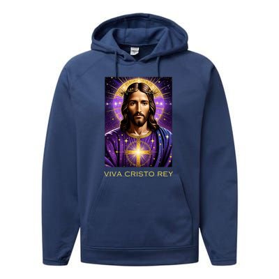 Viva Cristo Rey Catholic Jesus Christ The King Performance Fleece Hoodie