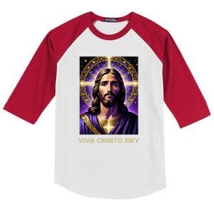 Viva Cristo Rey Catholic Jesus Christ The King Kids Colorblock Raglan Jersey