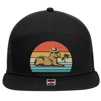 Vintage Capybara Retro Capybara 7 Panel Mesh Trucker Snapback Hat