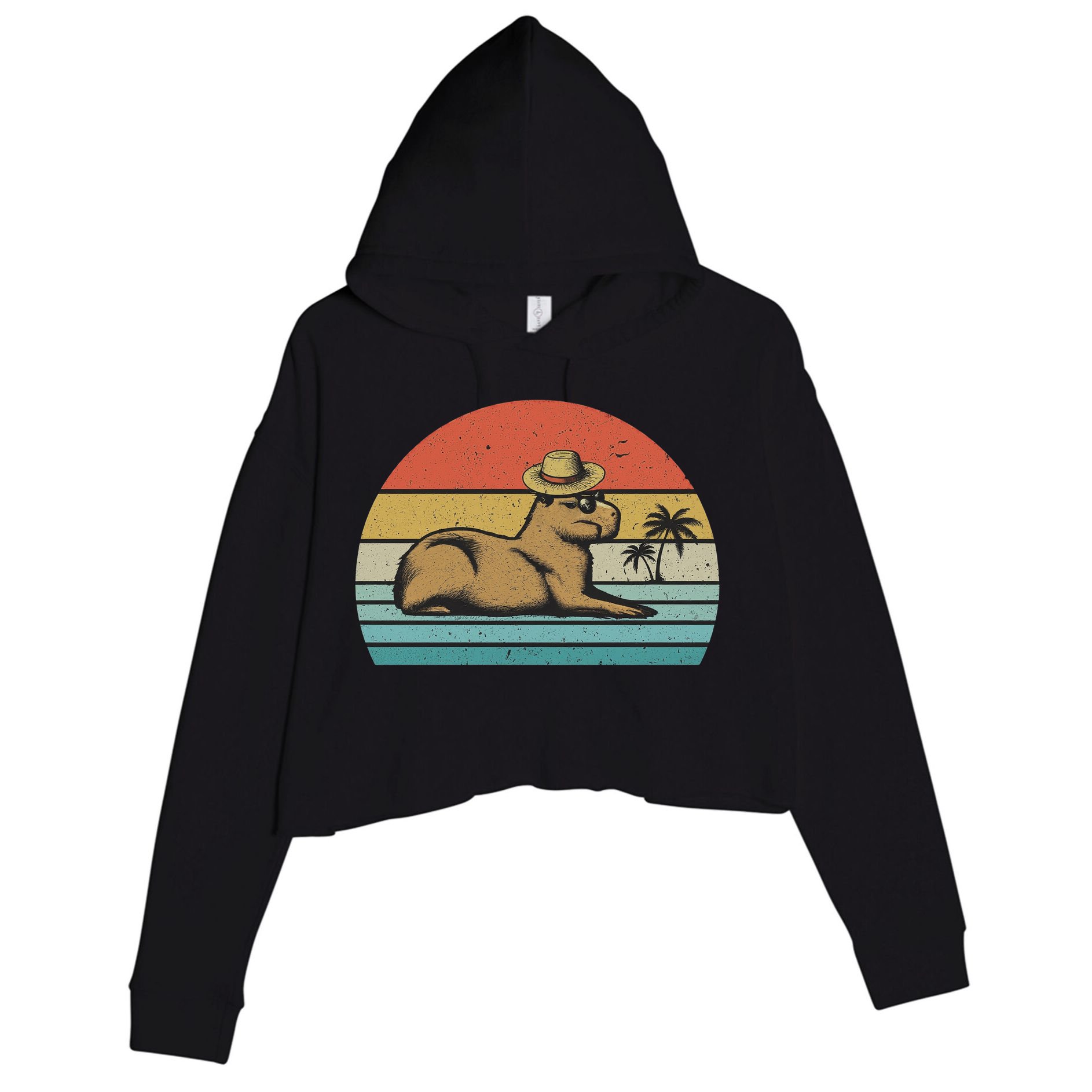 Vintage Capybara Retro Capybara Crop Fleece Hoodie