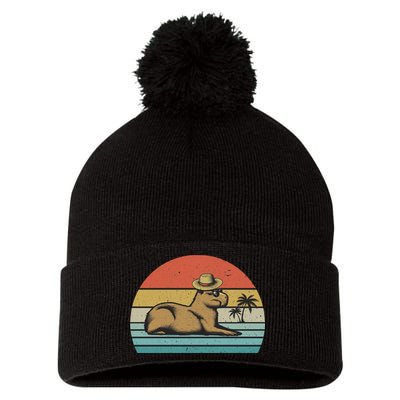 Vintage Capybara Retro Capybara Pom Pom 12in Knit Beanie