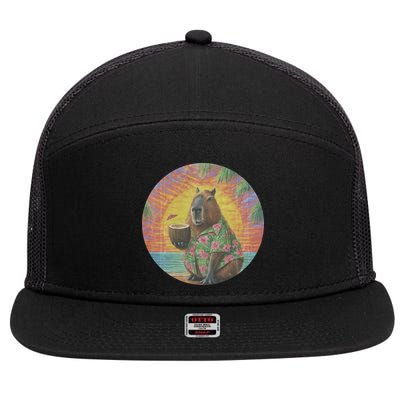 Vintage Capybara Retro Capybara 7 Panel Mesh Trucker Snapback Hat