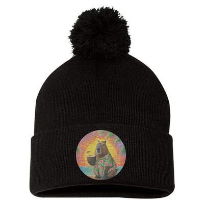 Vintage Capybara Retro Capybara Pom Pom 12in Knit Beanie