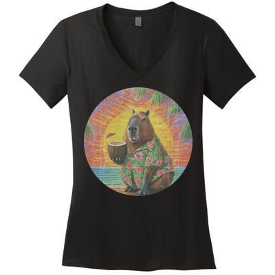 Vintage Capybara Retro Capybara Women's V-Neck T-Shirt