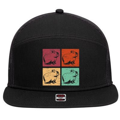 Vintage Capybara Rodent Animals Vintage Capybaras Capybara  7 Panel Mesh Trucker Snapback Hat