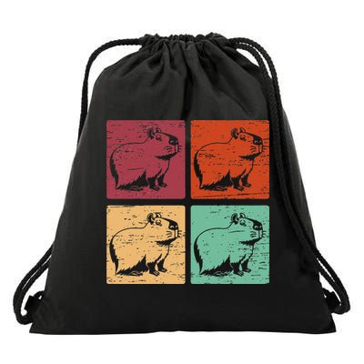 Vintage Capybara Rodent Animals Vintage Capybaras Capybara  Drawstring Bag