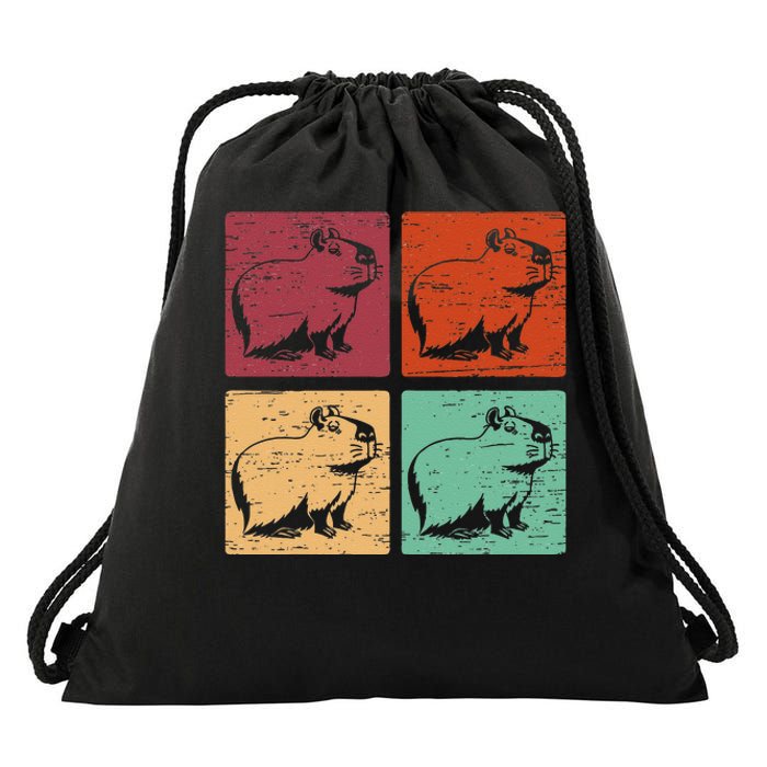 Vintage Capybara Rodent Animals Vintage Capybaras Capybara  Drawstring Bag