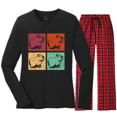 Vintage Capybara Rodent Animals Vintage Capybaras Capybara  Women's Long Sleeve Flannel Pajama Set 