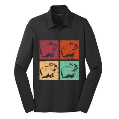 Vintage Capybara Rodent Animals Vintage Capybaras Capybara  Silk Touch Performance Long Sleeve Polo