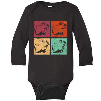 Vintage Capybara Rodent Animals Vintage Capybaras Capybara  Baby Long Sleeve Bodysuit