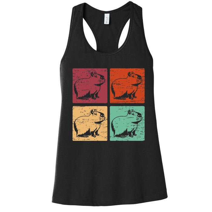 Vintage Capybara Rodent Animals Vintage Capybaras Capybara  Women's Racerback Tank