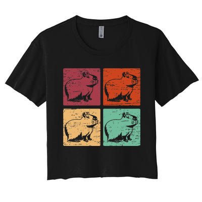 Vintage Capybara Rodent Animals Vintage Capybaras Capybara  Women's Crop Top Tee