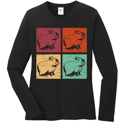 Vintage Capybara Rodent Animals Vintage Capybaras Capybara  Ladies Long Sleeve Shirt