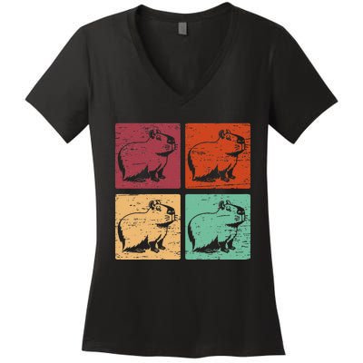 Vintage Capybara Rodent Animals Vintage Capybaras Capybara  Women's V-Neck T-Shirt