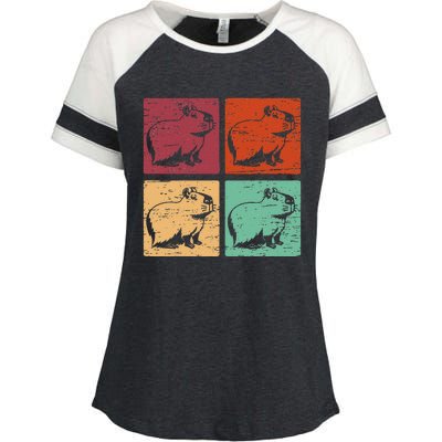 Vintage Capybara Rodent Animals Vintage Capybaras Capybara  Enza Ladies Jersey Colorblock Tee