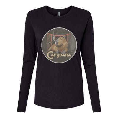 Vintage Capybara Retro Capybara Womens Cotton Relaxed Long Sleeve T-Shirt