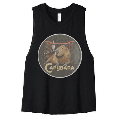 Vintage Capybara Retro Capybara Women's Racerback Cropped Tank